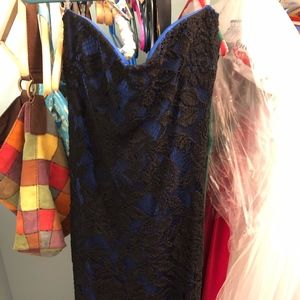 blue /black lace long formal dress